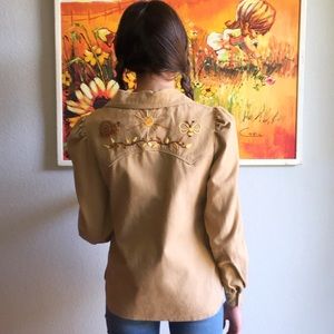 Vintage 70s tan denim embroidered jacket S